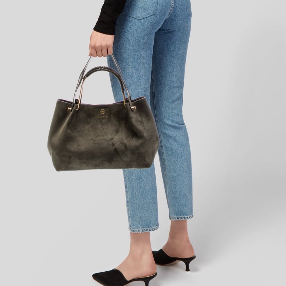House of Harlow 1960 Olive Suede Shoulder Bag Gold Hardware and Leather Lining
